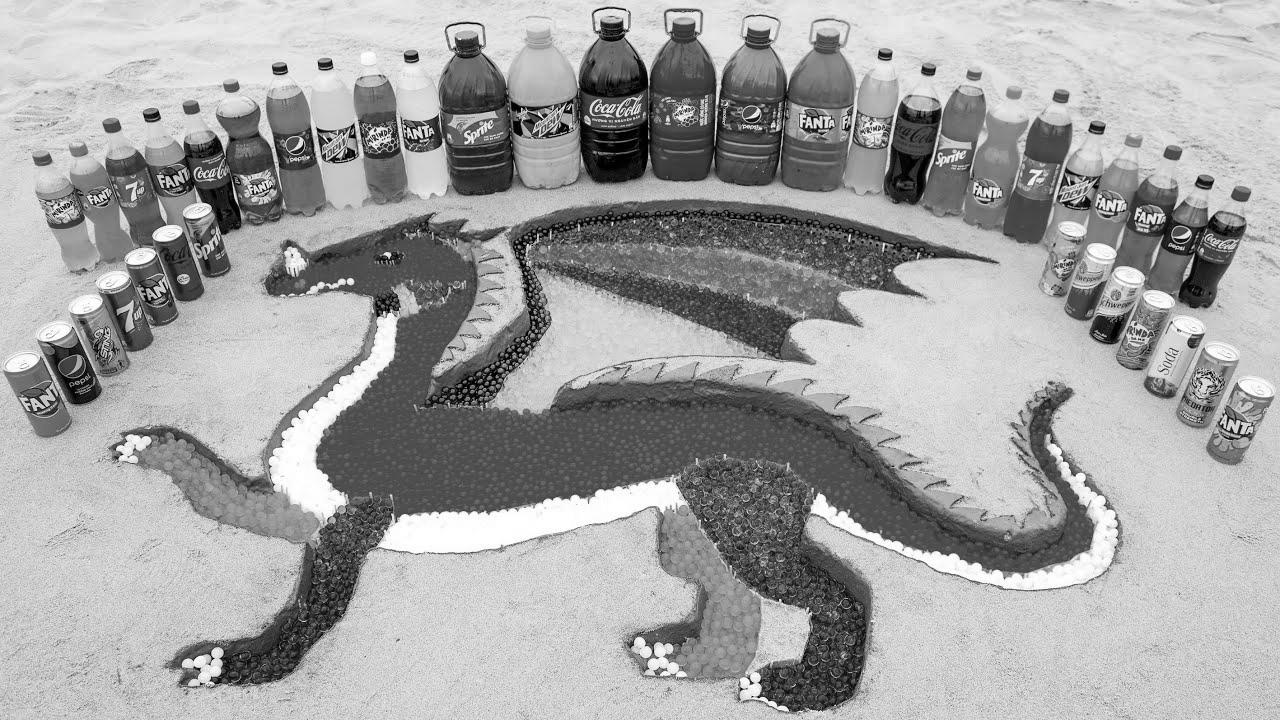 The right way to make Rainbow DRAGON with Orbeez Colorful, Large Coca Cola, Fanta and Mentos & Standard Sodas